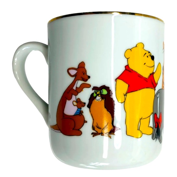 Winnie the Pooh Walt Disney Productions vintage Gold Rim Coffee Mug JAPAN - Picture 1 of 10